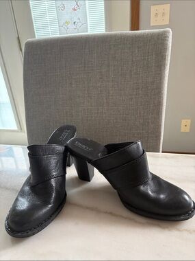 Born Black Leather Slip-On Mule Heels